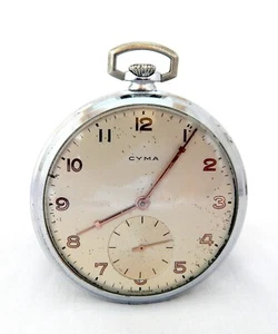 Antique Pocket Watch CYMA 15 Jewels Open Face Case Steel 48mm Circa 1920 Working - Picture 1 of 9