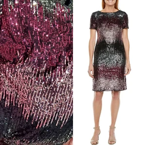 👗 Vestido de cóctel manga corta adornado multi ombre R&M Richards ~ 14 M3020 - Imagen 1 de 16