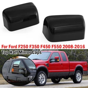 For 2008-2016 Ford F250 F350 F450 Top Half Gloss Black Mirror Covers Towing Cap - Foto 1 di 7