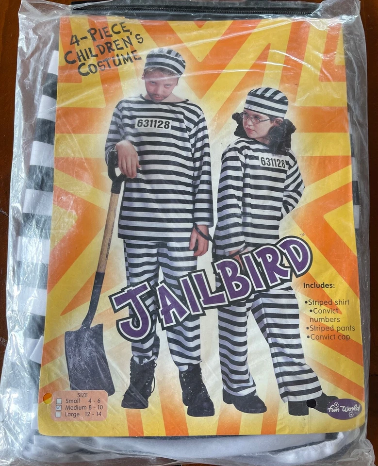 Vintage Fun World "Jailbird" Child Black & White Costume ~ Medium (6-8) - Image 1 of 4