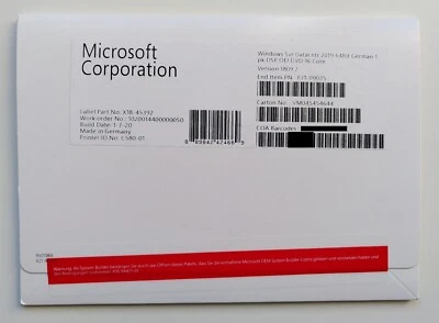 MS Windows 2019 Server Datacenter 16 Core Deutsch SB Vollversion P71-09025 NEU - Bild 1 von 2