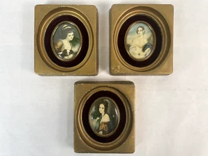 Vintage Lot of 3 Portrait Young Ladies Cameo Creation Gold Ornate Plaster Frames - Picture 1 of 10