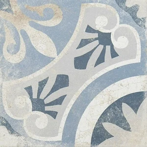 8.7x8.7 Fleur De Lis Vintage Blue Porcelain Floor Tile (ONE Piece) - Picture 1 of 5