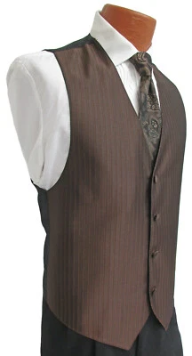 Men's Mocha Brown Jean Yves Tuxedo Vest & Tie Formal Wedding Cruise Prom Paisley - Image 1 of 3