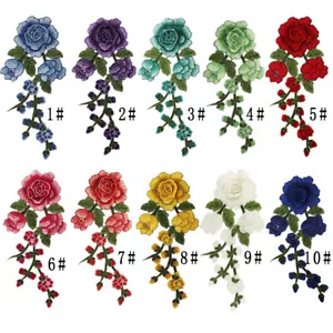 Rose Flowers Patch Iron Sew On Embroidered Badge Clothes Embroidery Applique Lot - Picture 1 of 37