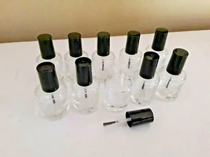 10  NEW  EMPTY CLEAR GLASS BOTTLES W/ BRUSH CAP 1/2oz NAIL POLISH, ARTS & CRAFTS - Picture 1 of 3