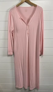 Bamboo Blend Nightgown Womens Medium Pink Long Sleeve Button Front Sleep Dress - Picture 1 of 10