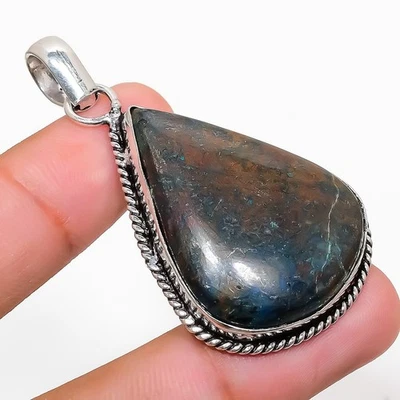 Azurita piedras preciosas hechas a mano 925 plata esterlina joyería colgante ... - Imagen 1 de 4