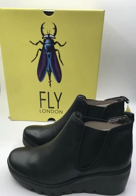 女士 Fly London 靴子女式靴子 8-8.5 码 EU 39 阿肯色州黑色楔形 — 第 1/4 张图片