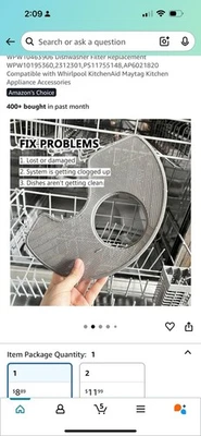 Kitchenaid Filtro Lavavajillas Repuesto WPW10463906  Foto 1 de 4