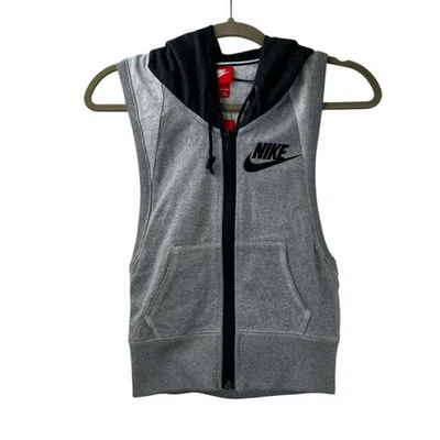NUEVO CON ETIQUETAS Nike Para Mujer XS Gris Sin Mangas Sudadera con Capucha Tanque Con Bolsillo Cremallera Completa Foto 1 de 4