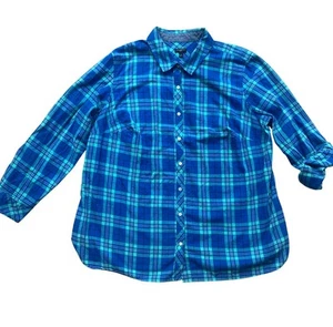 Talbots Shirt Flannel Blue Plaid Button Up Classic Casual Women’s Plus Size 2X - Picture 1 of 9