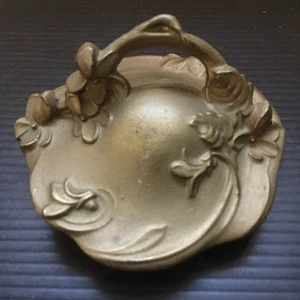 Antico portagioie Art Nouveau oro Ormolu barattolo coperchio tondo con manico 3,5" - Foto 1 di 3