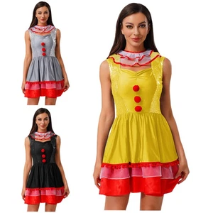 Womens Halloween Clown Jester Cosplay Dress Funny Costume for Masquerade Party - Picture 1 of 35