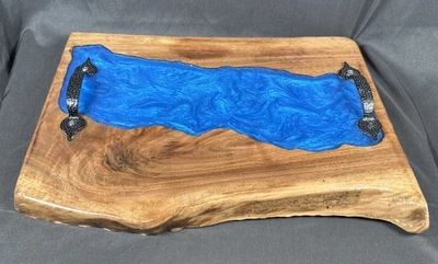 ✨胡桃环氧树脂活边托盘环氧树脂河切割板15英寸x11.5英寸✨ — 第 1/4 张图片