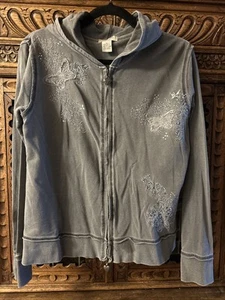 Vertigo Paris Full Zip Tan Embellished Y2K Hoodie Jacket butterfly stitching - Bild 1 von 8