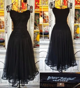 Vintage Betsey Johnson New York 90s Black Lace Mesh Coquette Midi Slip Dress S - Picture 1 of 15