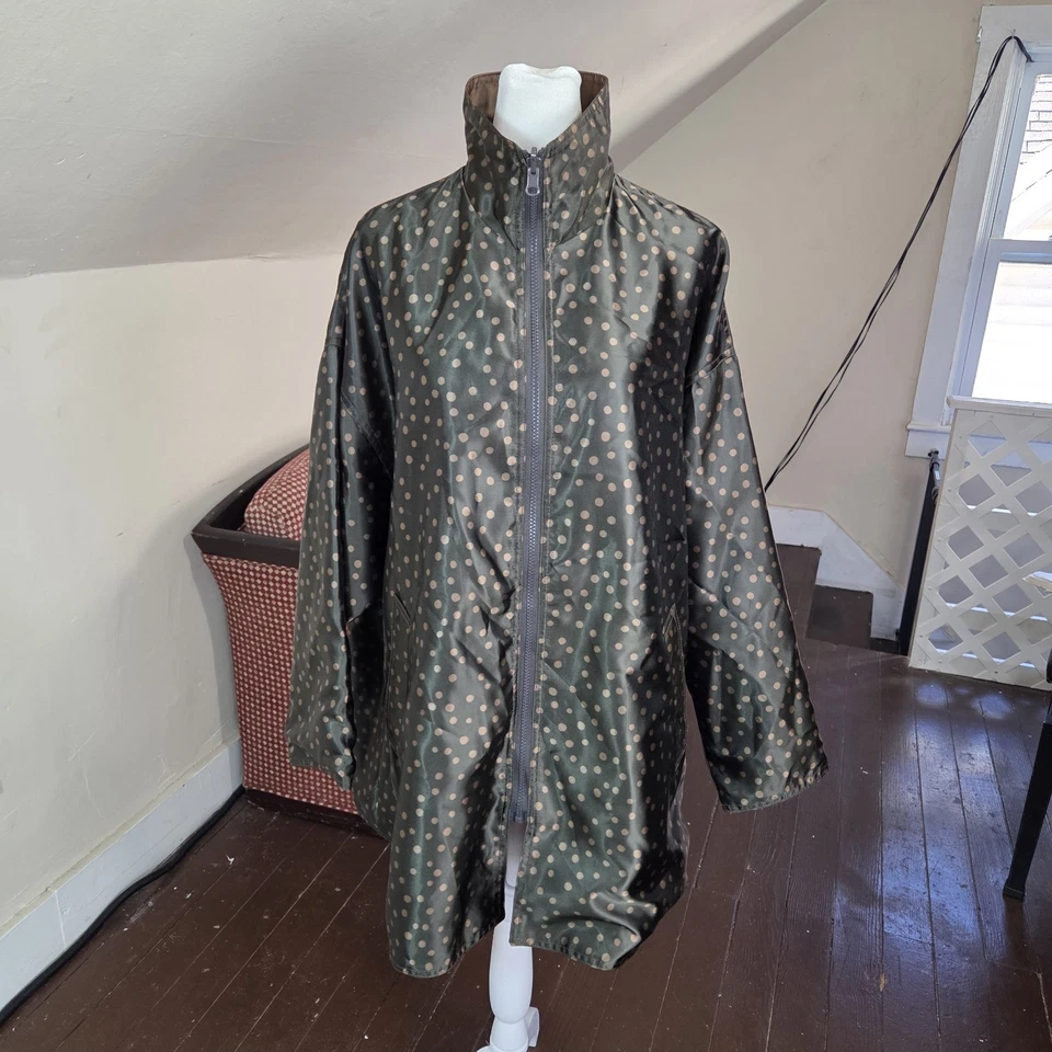 Mycra Pac один двусторонний плащ куртка в горошек / твердый коричневый размер O-P - Изображение 1 из 4