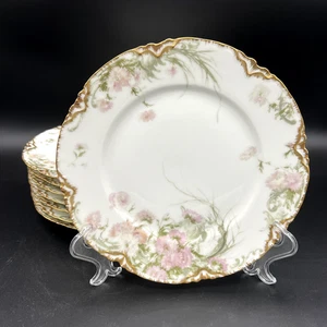 Juego de 8 platos de almuerzo antiguos Haviland H&Co/L Feu de Four Pink Aster 8 1/2" - Imagen 1 de 18