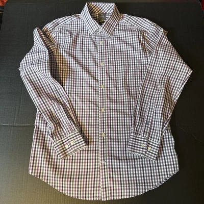 Gap No Iron Button Down Shirt Mens L Long Sleeve Blue & Purple Checked Plaid - Image 1 of 4