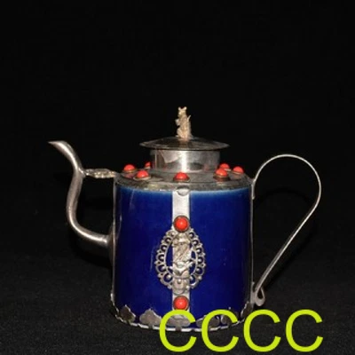 Olla de vino bandera mango extremo piedras preciosas con incrustaciones de cobre plata porcelana única de China Foto 1 de 4