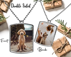 Personalised Necklace Photo Text Mens Army Military Dog ID TAG Double Sided - Picture 1 of 3