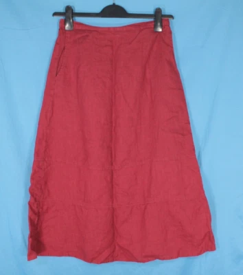 FLAX Ligero LINO Granate BOLSILLOS LATERALES Cintura Elástica Falda Línea A Niveles S Foto 1 de 4