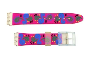 Swatch Replacement 17mm Plastic Watch Band Strap Pink with Swirl Design - Picture 1 of 1