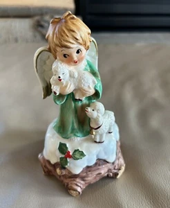 Vintage Lefton Weihnachtsengel mit Lämmern Spieluhr spielt "Stille Nacht" - Bild 1 von 6