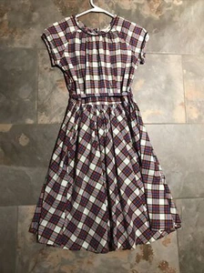 Lands End Plaid Poplin Cotton Classic GG Twins 2 Dresses 10 White Red EUC - Picture 1 of 7