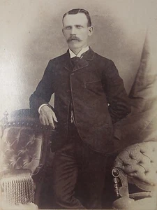 C1865-Early 1900s Cyrus Lewis Charlottetown PEI Handsome Man HUGE Mustache Bulge - Imagen 1 de 8