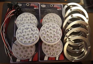 (6) 19 LED Trux Dual Revolution 4" Round Clear Lens Stop Tail Back-Up Flange Kit - Picture 1 of 11