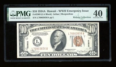 DBR 1934-A $10 FRN Hawaii LA Block Fr. 2303 PMG XF-40 Serial L70903656A - Image 1 of 2