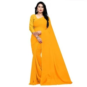 Women's Georgette Saree Soft Finished Comfortable to wear With Unstitched Blouse - Picture 1 of 10