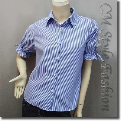 Blusa Camisa Top Top Azul Blanco S Rayas Lazos Cortados de Encaje S Foto 1 de 4
