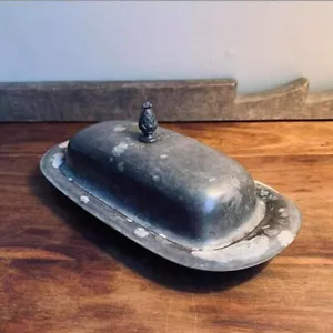 Vintage Metal Butter Dish With Silver Plated Patina and Decorative Handle - Picture 1 of 5