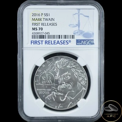 2016 P Mark Twain Commemorative Dollar NGC First Release MS70 - Image 1 of 2
