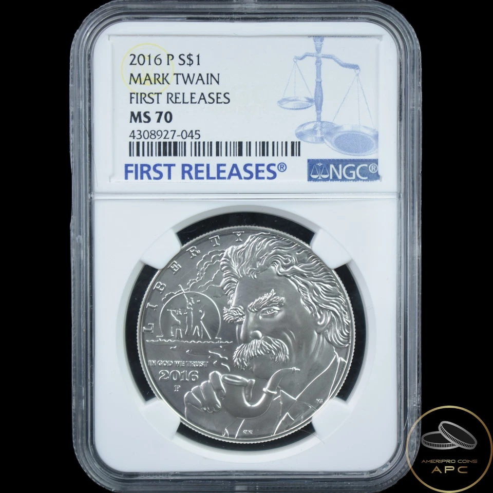 2016 P Mark Twain Commemorative Dollar NGC First Release MS70 - Image 1 of 2