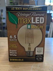 Maxlite V6.5G30DLED22 Vintage LED Filament G30 Lamp 6.5w 2200k 76541 - Picture 1 of 2