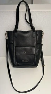STEVE MADDEN Black Pebbled Shoulder Bag Handbag Lined Snap Closure Pockets - Picture 1 of 6
