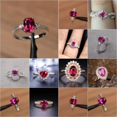Elegant Red Zircon Rings Ruby Size 5-12 Women Wedding Ring Jewelry - Image 1 of 4
