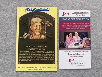 BILLY WILLIAMS AUTOGRAPH HALL OF FAME PLAQUE POSTCARD CHICAGO CUBS- JSA AN23107 - Image 1 of 2