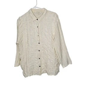 J. Jill Womens XL Crinkled Button-Up Shirt In Hemp Silk Blend Ruffle Work Office - Picture 1 of 9