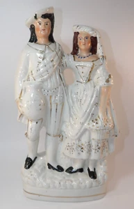 Large 14" Victorian Staffordshire Flatback Courting Couple Lovers c1860 VGC - Foto 1 di 8