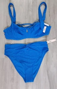 Nwt Victoria Secret Blue HIGH WAIST CHEEKY BIKINI Twist SWIM SUIT 38C L Set - Picture 1 of 9