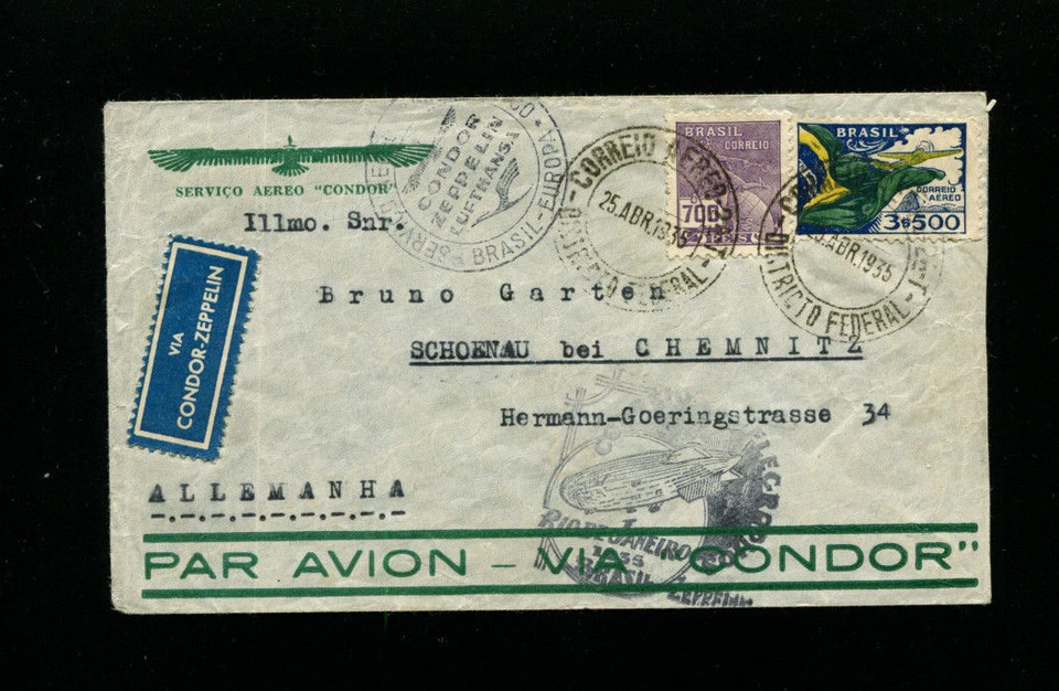 Zeppelin Brasil Sieger 294AA 1935 2d Sudamérica Vuelo Brasil Correo a Alemania Foto 1 de 1