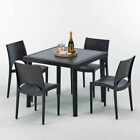 Vierkante salontafel zwart 90x90 cm met stalen onderstel en 4 gekleurde stoelen 
