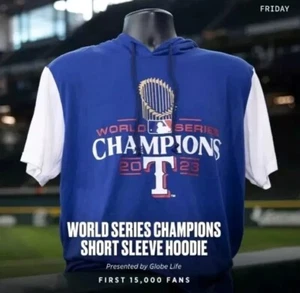 Texas Rangers World Series Short Sleeve Hoodie SGA 8/16/24 Medium - Picture 1 of 1
