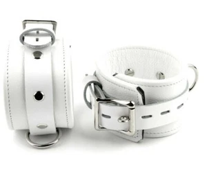 STUNNING UNIQUE White ANKLE CUFFS PREMIUM Heavy Duty Handcrafted Leather Cf3WAh - Picture 1 of 3