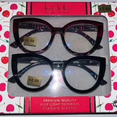 Paquete de 2 pares de gafas de lectura Nicole Miller Bluelight para mujer 2,50 púrpura ojo de gato Foto 1 de 4